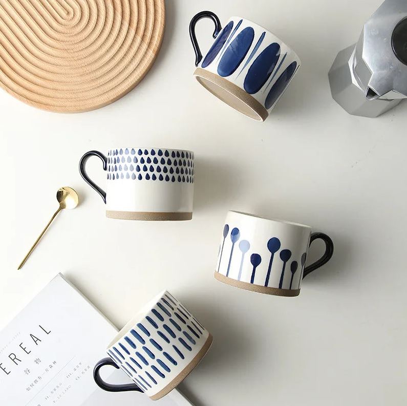 Best ceramic stoneware blue tea mug stripe