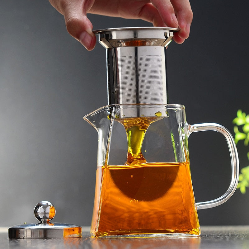 Modern Square Glass Teapot & Loose Leaf Tea Strainer