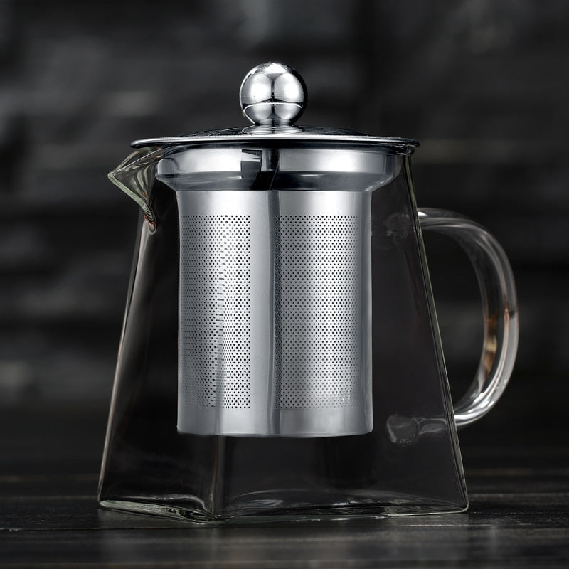 Modern Square Glass Teapot & Loose Leaf Tea Strainer