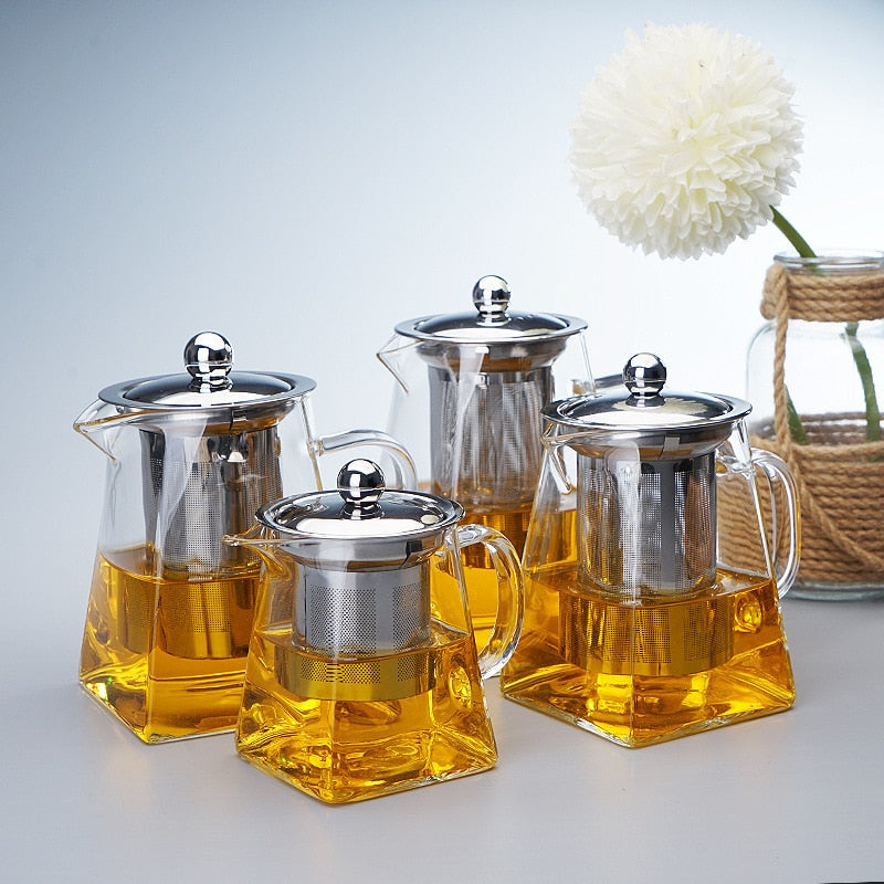 best modern square glass tea pot loose leaf tea strainer