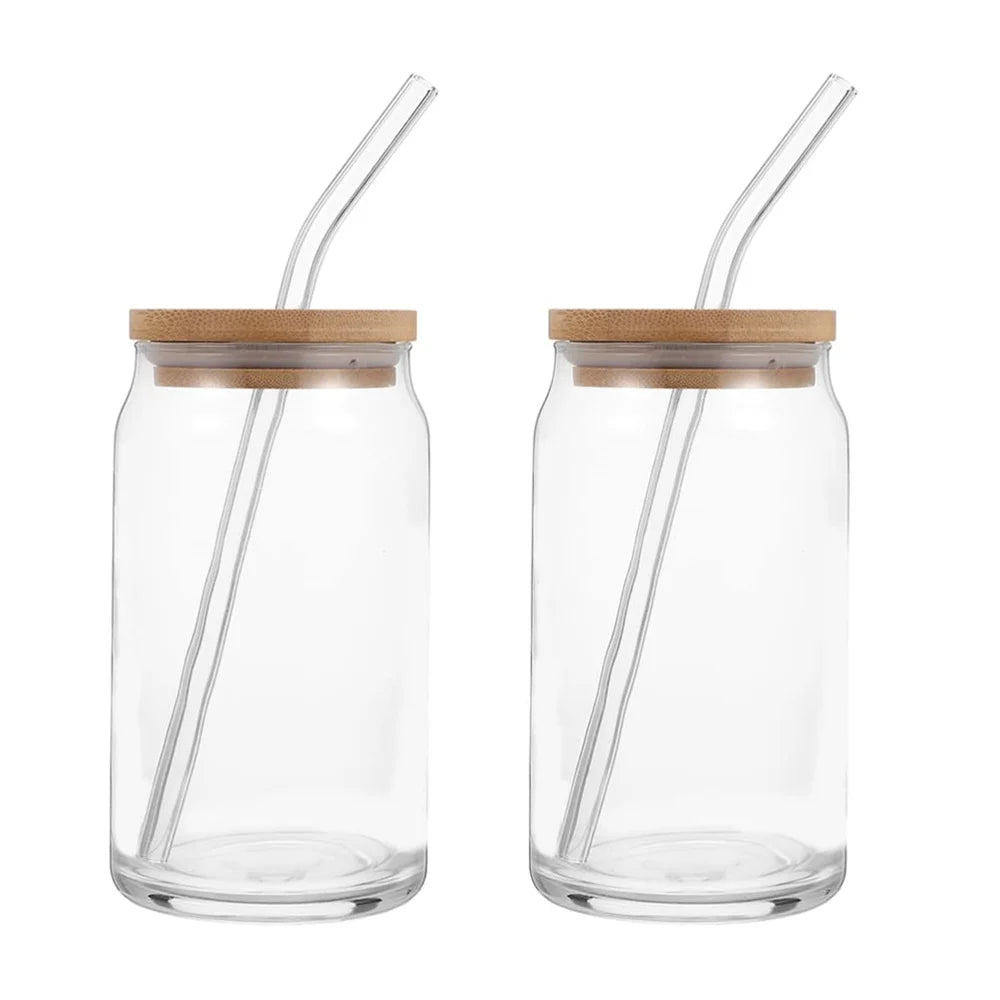 glass cup with lid and glass straw transparent drinkware mug