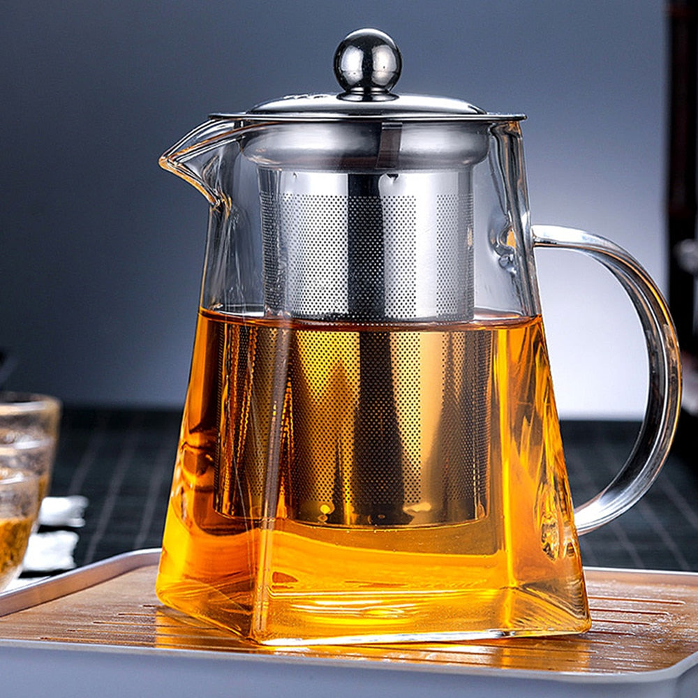 Modern Square Glass Teapot & Loose Leaf Tea Strainer